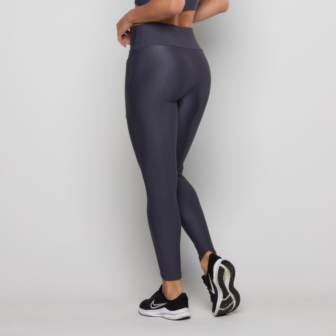 Calça Legging Mini Canelado Cinza com Bolso