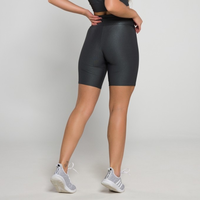 Short Básico Mini Canelado Cinza Chumbo