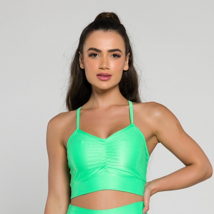 Top Franzido Mini Canelado Verde Glows Fitness