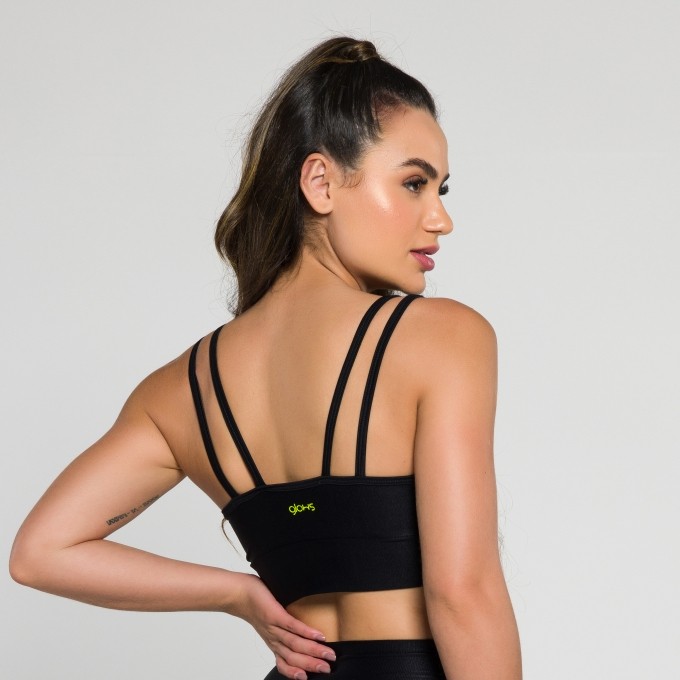 Top Flor Alça Dupla Preto