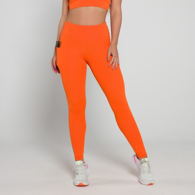 Calça Legging Poliamida com Bolso Lateral Laranja