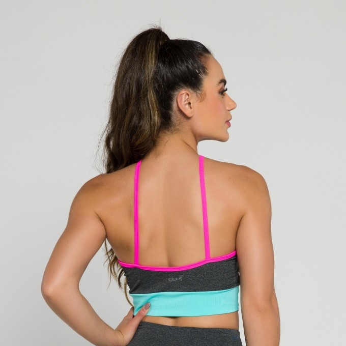 Top Pirâmide Mescla Black com Pink e Azul