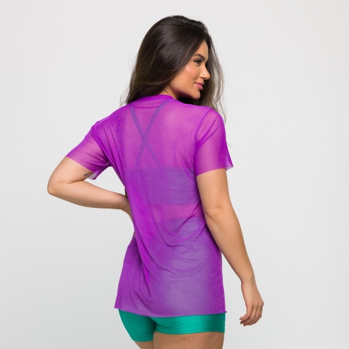 Blusa de Tule Manga Curta Roxa