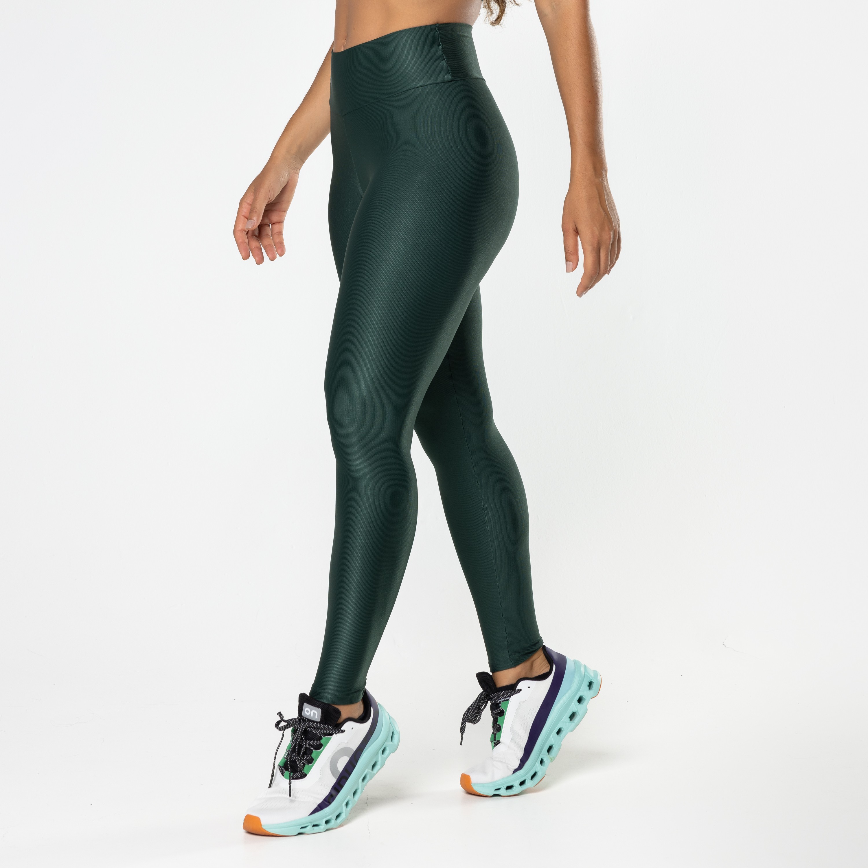 Calça Legging Mini Canelado Verde Escuro