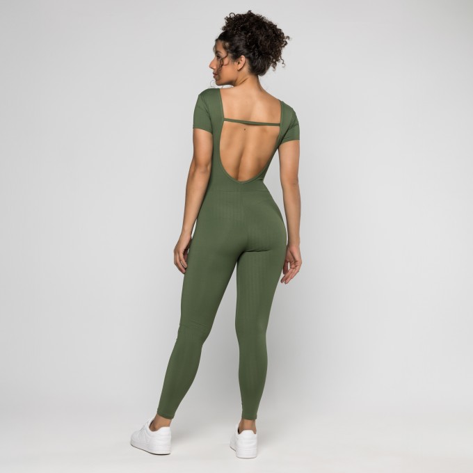 Macacão Fitness Verde Musgo com Manga