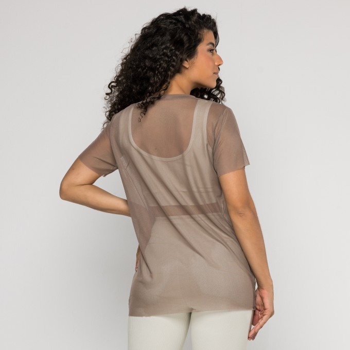 Blusa de Tule Manga Curta Nude
