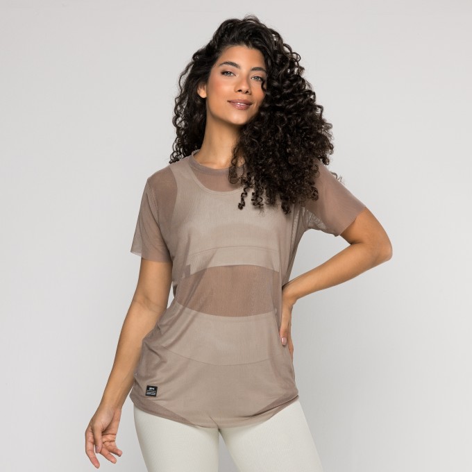 Blusa de Tule Manga Curta Nude
