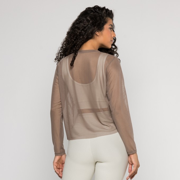 Cropped de Tule Manga Longa Nude