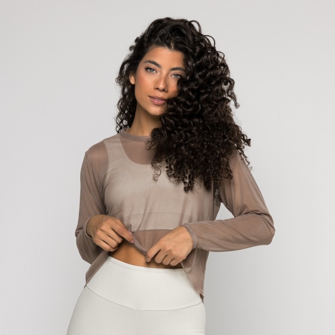 Cropped de Tule Manga Longa Nude