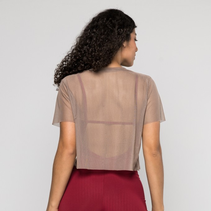 Cropped de Tule Manga Curta Nude