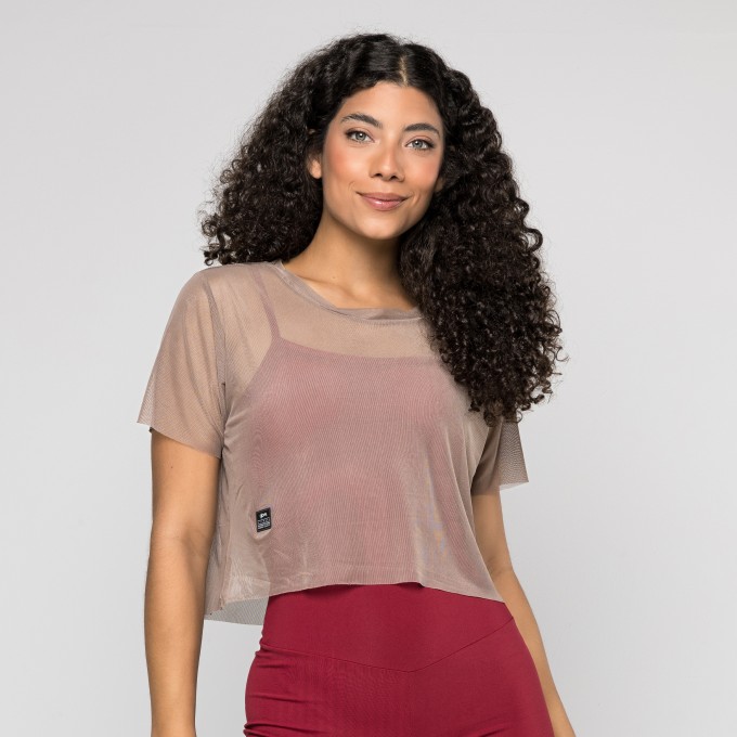 Cropped de Tule Manga Curta Nude