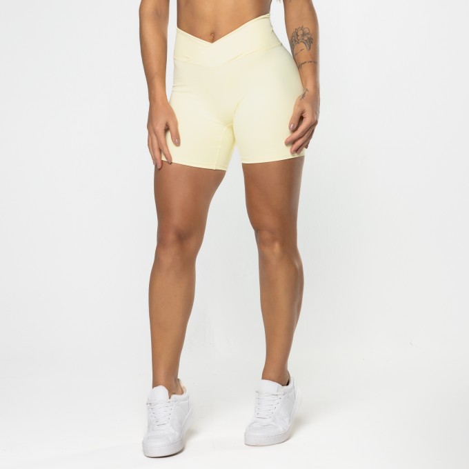 Short Gaia Cós Cruzado Amarelo Manteiga