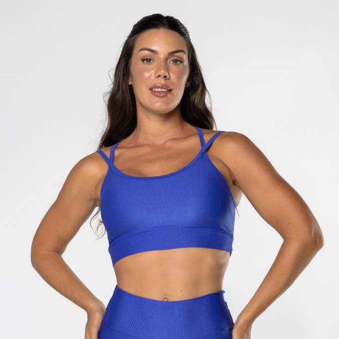 Top Alça Dupla Mini Canelado Azul Indigo