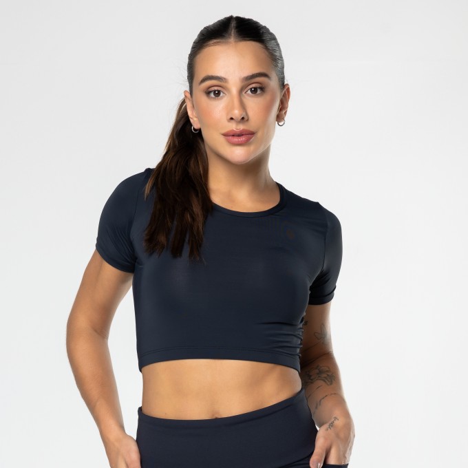 Cropped Run Manga Curta Preto