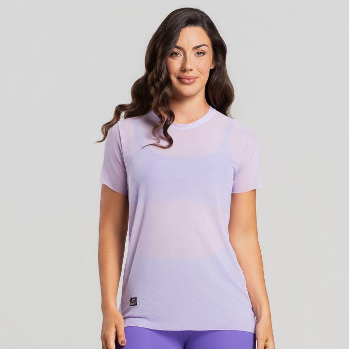 Blusa de Tule Manga Curta Lavanda