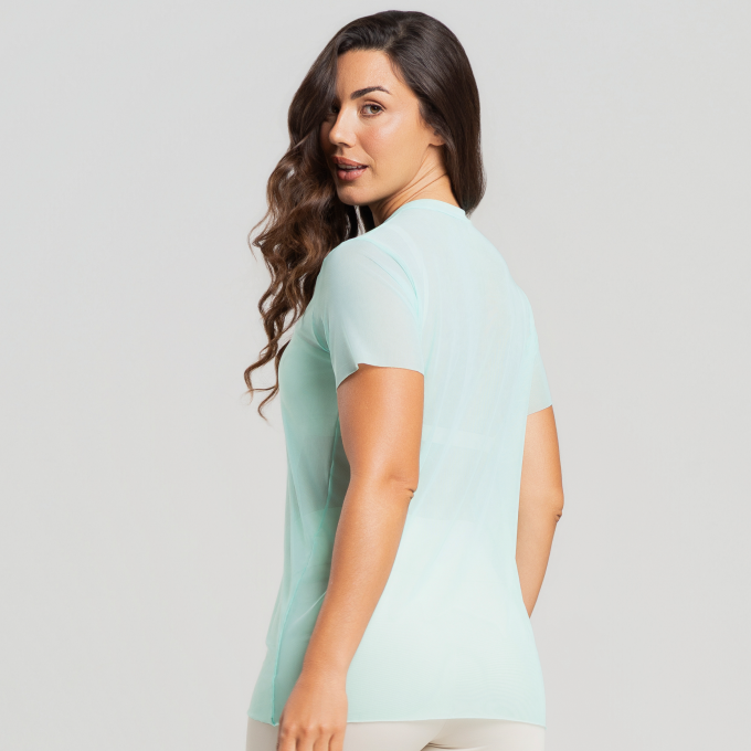 Blusa de Tule Manga Curta Verde Tiffany