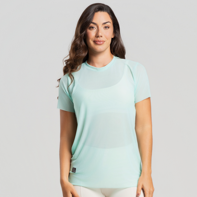 Blusa de Tule Manga Curta Verde Tiffany