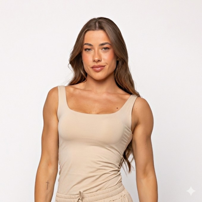 Camiseta Básica Alça Larga Bege
