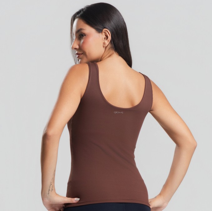 Camiseta Básica Alça Larga Marrom Canelada