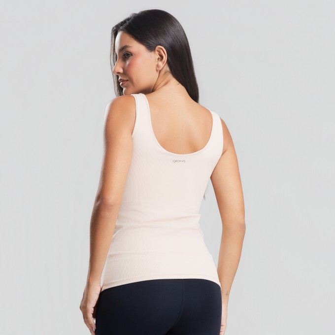 Camiseta Básica Alça Larga Off White Canelada