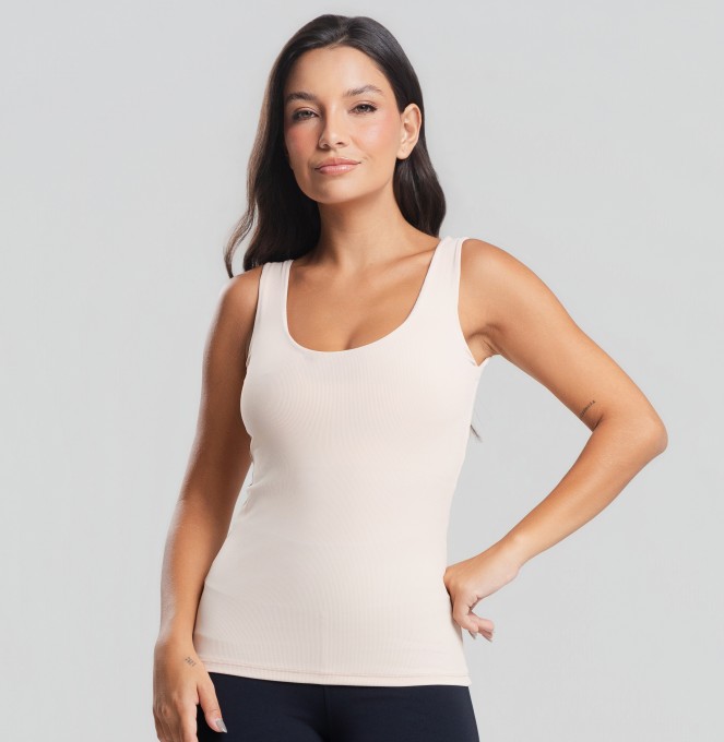 Camiseta Básica Alça Larga Off White Canelada